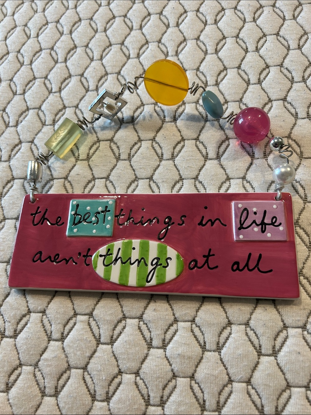Decorative Hanging Sign - Pink with Multicolor Accents